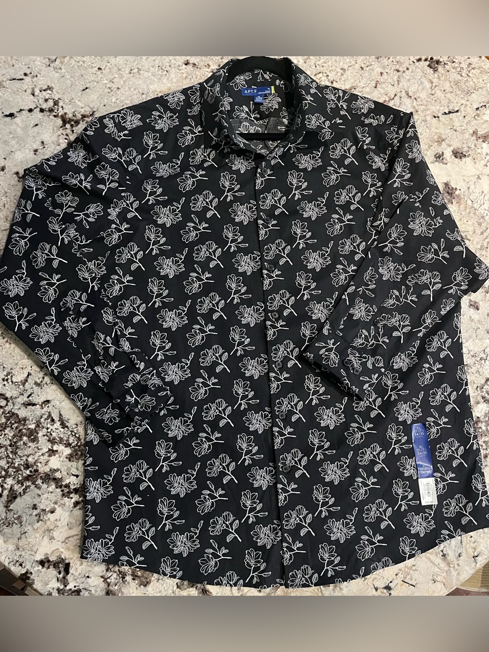 Apt 9 button down. Black w/white floral pattern. NWT Size XL